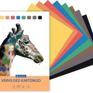 Värviline kartong A4 200gr, 8 lehte, 8 värvi