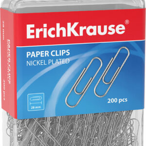 Kirjaklamber 28 mm hõbe, 200tk riputusauguga plastkarbis