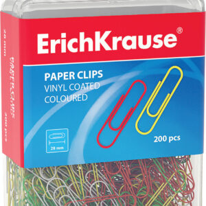 Kirjaklamber 28 mm värviline, 200tk riputusauguga plastkarbis