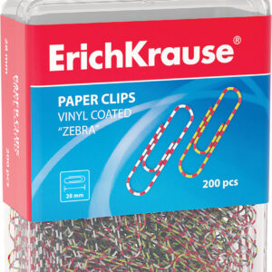Kirjaklamber 28 mm värviline ZEBRA, 200tk riputusauguga plastkarbis