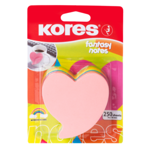 Märkmepaber KORES 70x70mm Fantasy Heart 5 värvi, 250 lehte