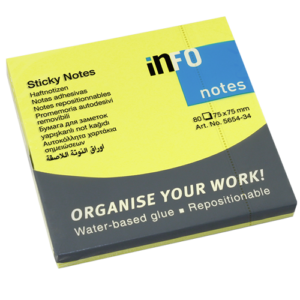 Märkmepaber Infonotes 75x75mm neoonkollane, 80 lehte