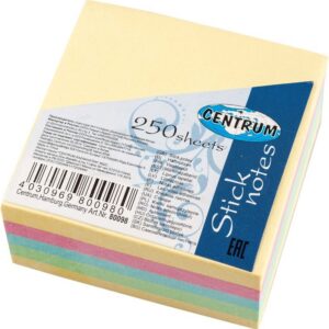 Märkmepaber Centrum 51x51mm, 5 pastelset värvi, 250 lehte