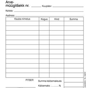 Blankett Arve-müügitšekk A6 pikuti