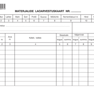 Blankett Materjalide laoarvestuskaart A5, laiuti