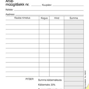 Blankett Arve-müügitšekk A6 pikuti, 2×50 lehte, isekopeeruv