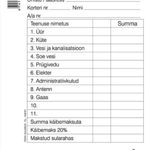 Blankett Üürikviitung A6 pikuti 100 lehte