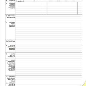 Blankett Ehitustööde päevik A4, isekopeeruv 3×25 lehte