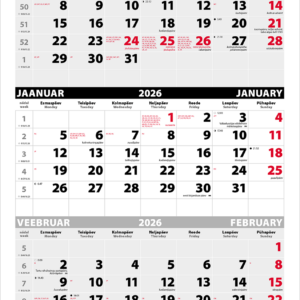 Seinakalender Trio põhi, (must-punane) augustatud tagapapita