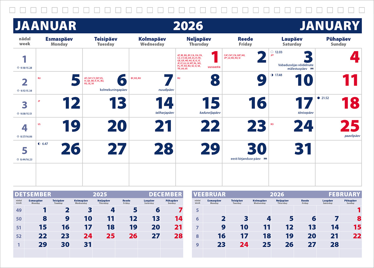 Seinakalender Uno põhi koos köitmise ja aknakomplektiga (tagapapiga) | Kasseti Expert