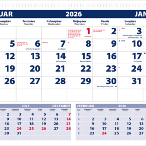 Seinakalender Uno põhi (sinine-punane) augustatud tagapapita