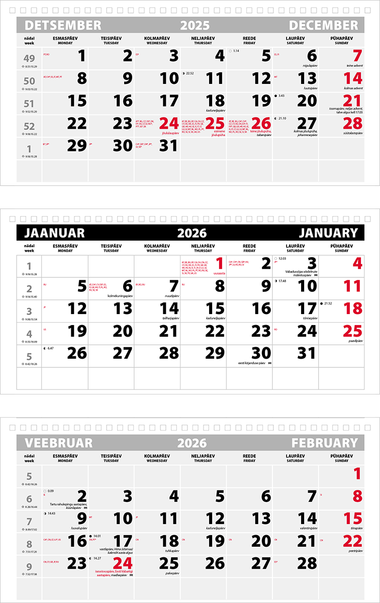 Seinakalender Trio Extra põhi, augustatud tagapapita | Kasseti Expert