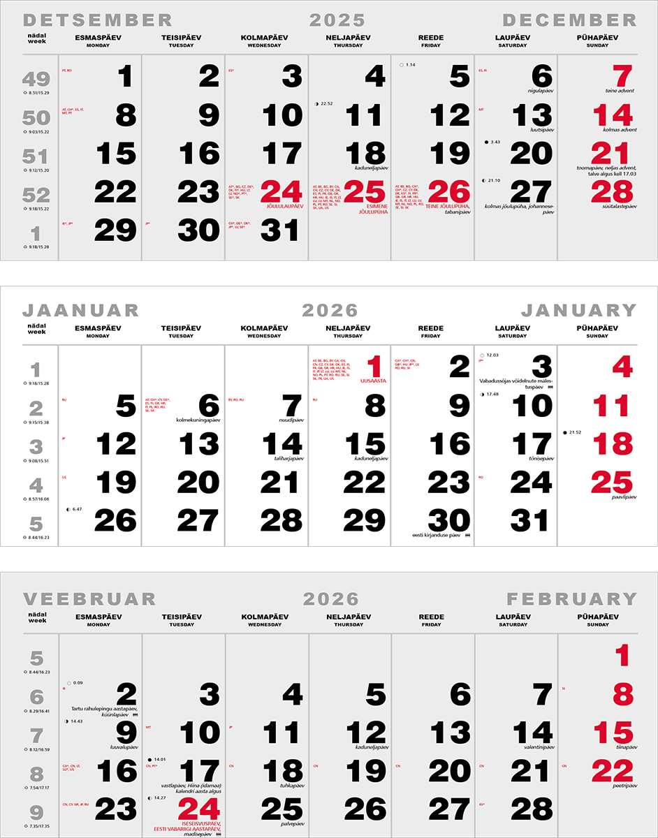 Seinakalender Trio Maxi põhi augustamata tagapapita | Kasseti Expert