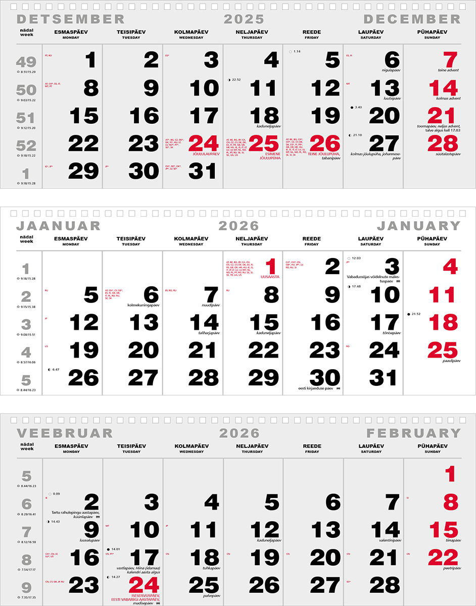 Seinakalender Trio Maxi põhjad koos köitmise ja aknakomplektiga (tagapapiga) | Kasseti Expert