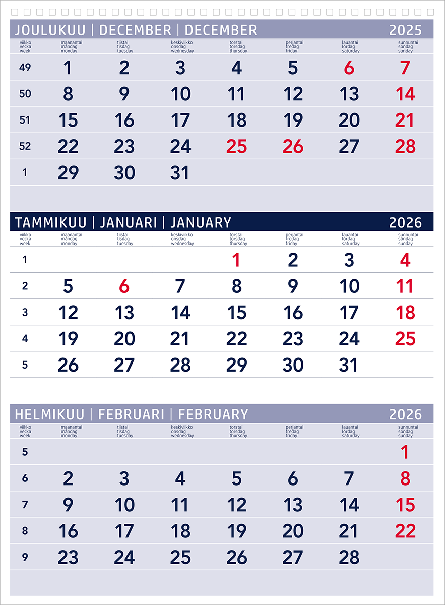 Seinakalender Trio Soome põhjad koos köitmise ja aknakomplektiga (tagapapiga) | Kasseti Expert