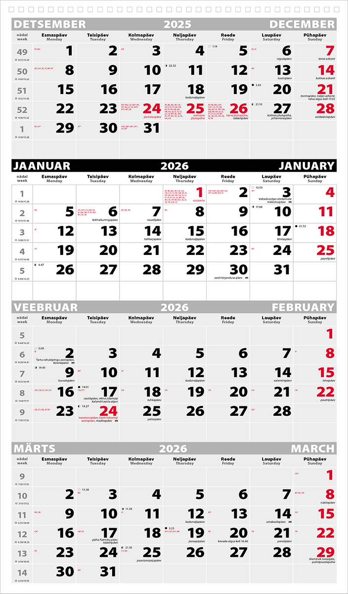 Seinakalender Quattro põhi augustatud tagapapita | Kasseti Expert