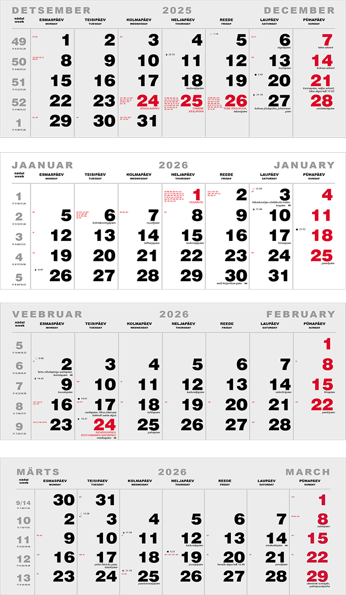 Seinakalender Trio Maxi 4-osaline põhi augustamata tagapapita | Kasseti Expert