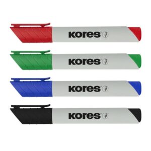 Valge tahvli markeri komplekt KORES ECO XW1, ümar, 4 värvi