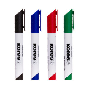 Valge tahvli markeri komplekt KORES XW1, ümar, 4 värvi