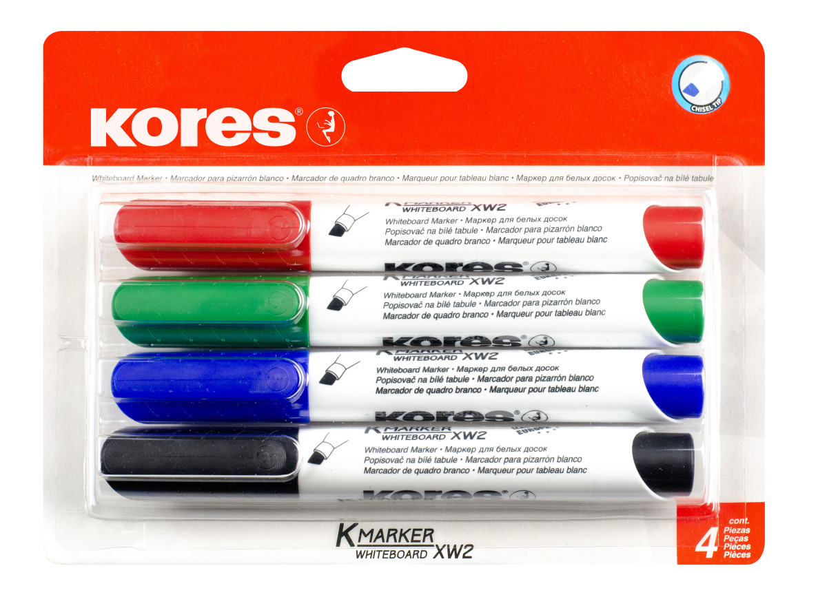 Valge tahvli markeri komplekt KORES XW2, lõigatud, 4 värvi | Kasseti Expert