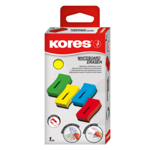 Valge tahvli puhastaja 110x55x20mm KORES, 4 värvi assortii, magnetiga
