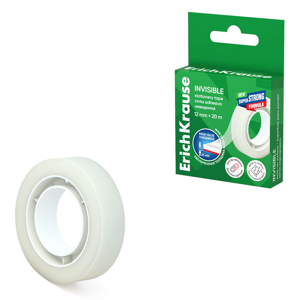 Kleeplint 12mm x 20m Invisible, kartongkarbis | Kasseti Expert