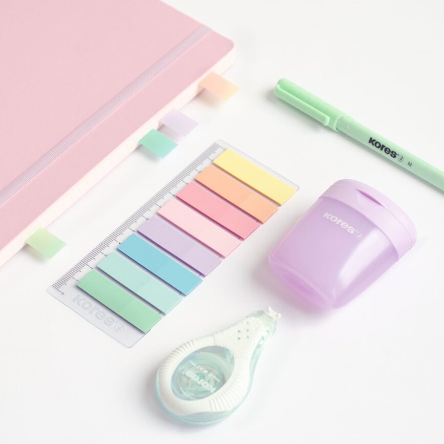 Märkmepaber-järjehoidja KORES 12x45mm PASTEL, 8värvi x 25 lehte | Kasseti Expert
