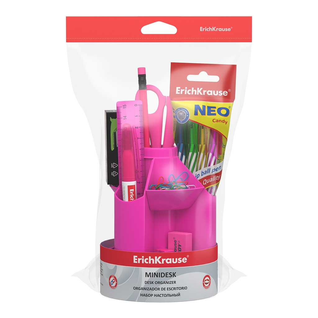 Lauagarnituur täidetud Mini Desk Neon Solid, roosa | Kasseti Expert