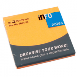 Märkmepaber Infonotes 75x75mm neoonoranz, 80 lehte