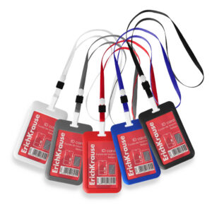 Nimekaardi hoidja vertikaalne 54x85mm SLIDE, tugev plastik, kaelapael assortii