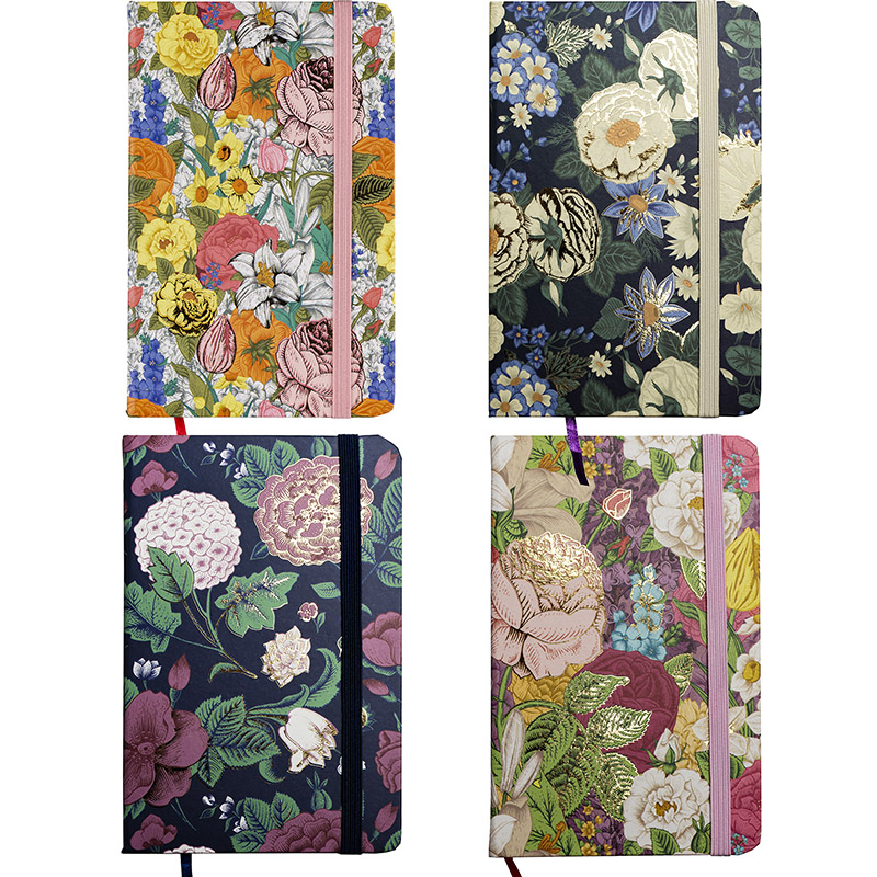 Märkmik A6 80 lehte joon, Flowers nurgakummiga kõva kaas, 4disaini | Kasseti Expert