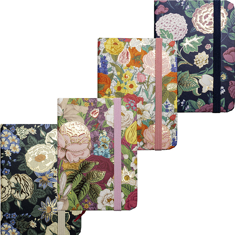 Märkmik A7 80 lehte joon, Flowers nurgakummiga kõva kaas, 4disaini | Kasseti Expert