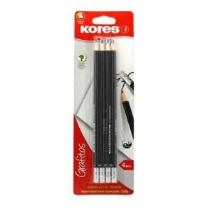 Harilik pliiats kolmnurkne kummiga KORES HB, 4tk riputuspakis