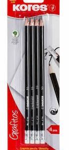 Harilik pliiats kolmnurkne kummiga KORES HB, 4tk riputuspakis