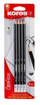 Harilik pliiats kolmnurkne kummiga KORES HB, 4tk riputuspakis | Kasseti Expert