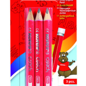 Harilik pliiats kolmnurkne kummiga KORES Coach HB, Jumbo, teritaja, 3tk riputuspakis