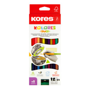 Värvipliiatsid kolmnurksed 12 värvi KORES Duo + teritaja, riputuspakis
