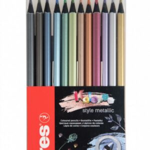 Värvipliiatsid kolmnurksed 12 värvi KORES Metallic, riputuspakis