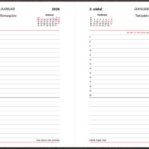 Päev A6, kõvaköide, kunstnahast kaaned (MUST)