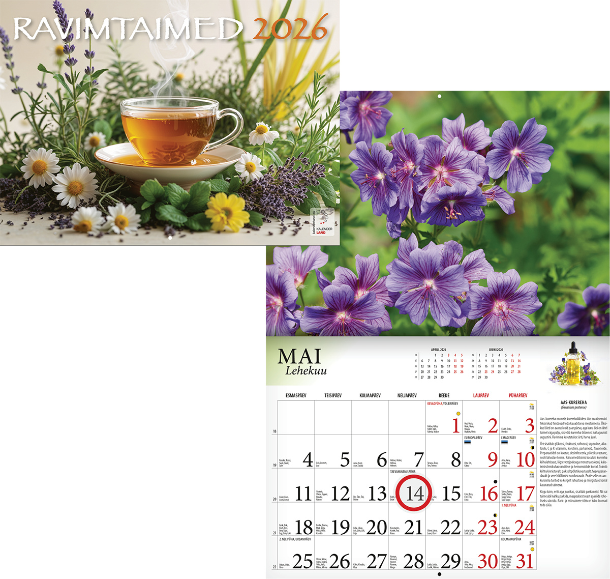 Ravimtaimede kalender 2026, A4 klamberköide | Kasseti Expert