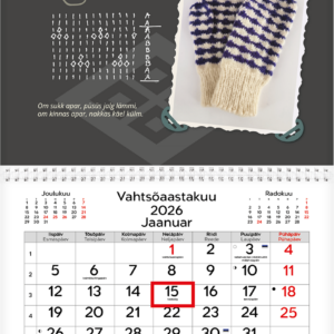 Seinakalender KINDAD 2026, võru-eestikeelne, avatuna 297x425mm