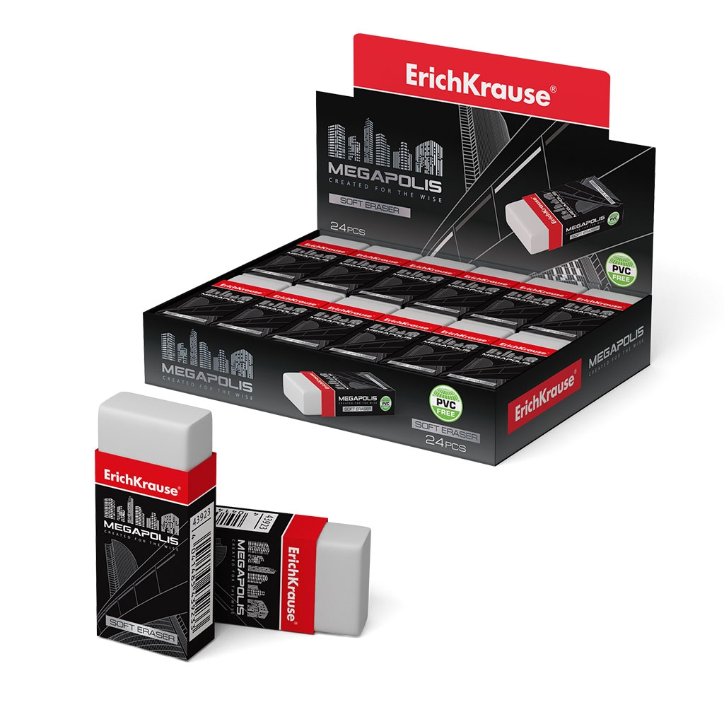 Kustutuskumm MEGAPOLIS 51x22x13mm, müügialusel (24) | Kasseti Expert