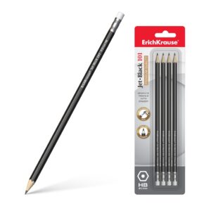 Harilik pliiats kuuskant kummiga JET BLACK 101 HB, 4tk riputuspakis
