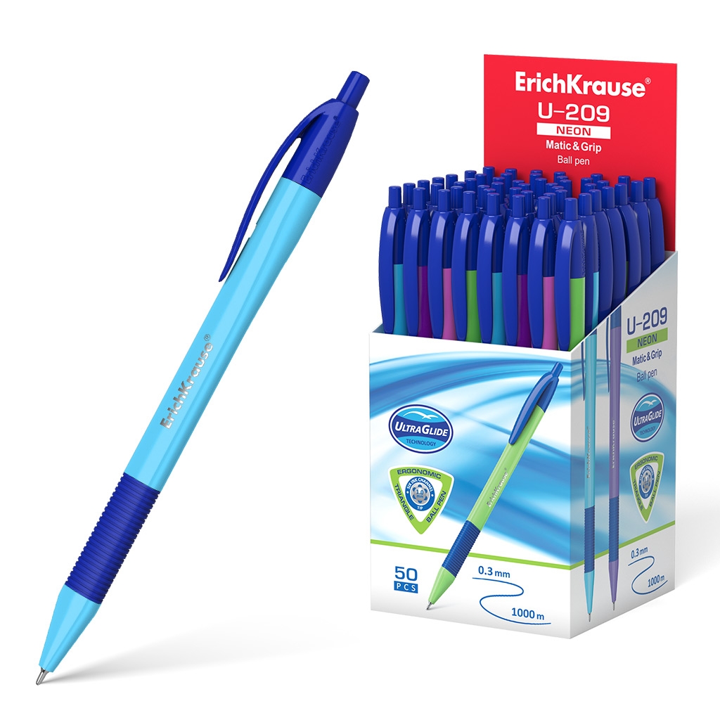 Pastapliiats lülitiga U-209 Neon MaticGrip 1.0, sinine (50) | Kasseti Expert